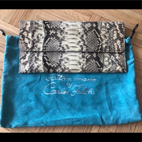 NWT! Carlos Falchi Snakeskin Clutch - Picture 1 of 6